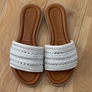 Italian Shoemakers White Embellished Slide Sandals